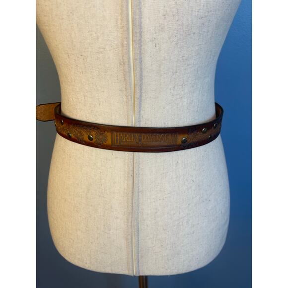 Harley Davidson Studded Embossed Genuine Leather Belt Size 30 - Picture 5 of 6